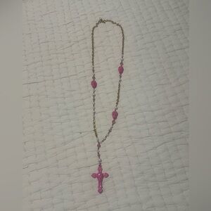 Tarina Tarantino Pink and Gold Skull Necklace